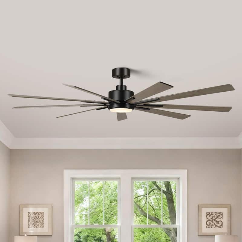 72" Farmhouse Black Integrated LED Windmill Ceiling Fan with Light and Remote