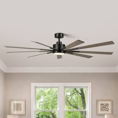 72" Farmhouse Black Integrated LED Windmill Ceiling Fan with Light and Remote