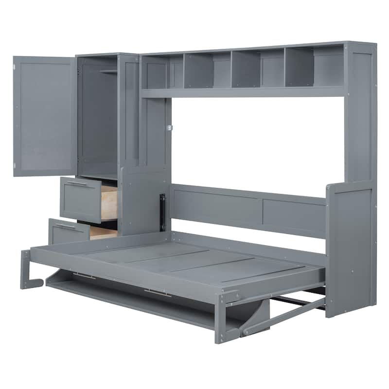 Murphy Bed with Built-in Shelf and Drawers