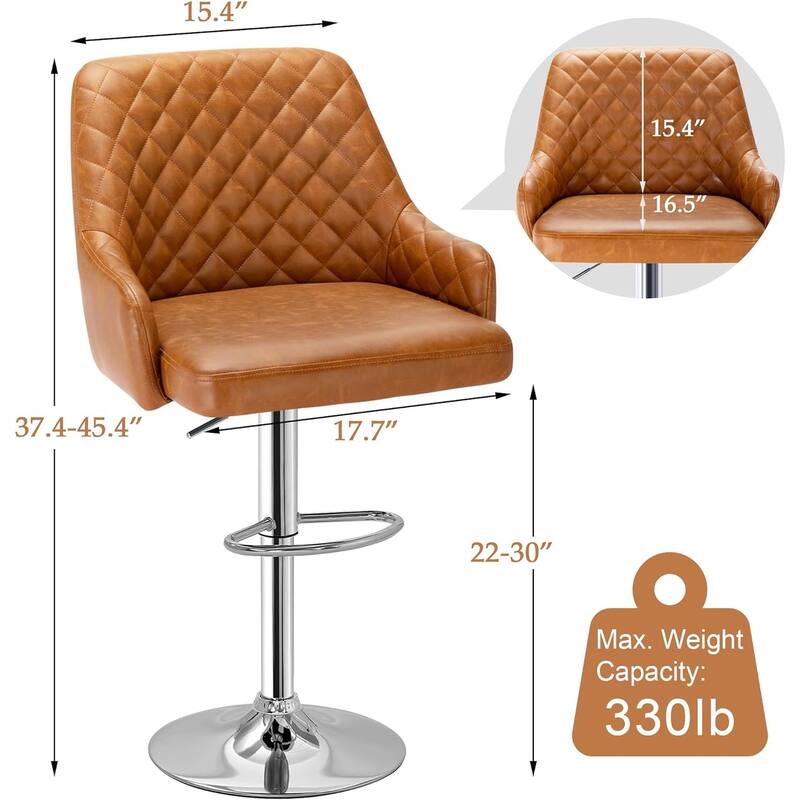 Javlergo 4-Pack Adjustable Bar Stools 24.4" to 32.7" Height Range with Footrest & Diamond Quilted Half-Back Counter Stools Set