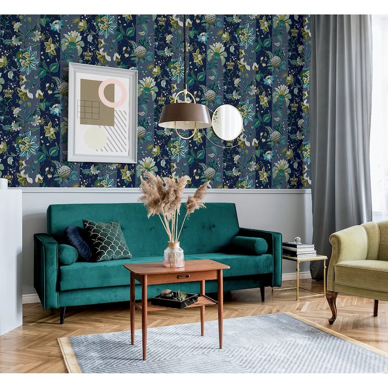 Arthouse Cornelia Navy Floral Stripe Wallpaper