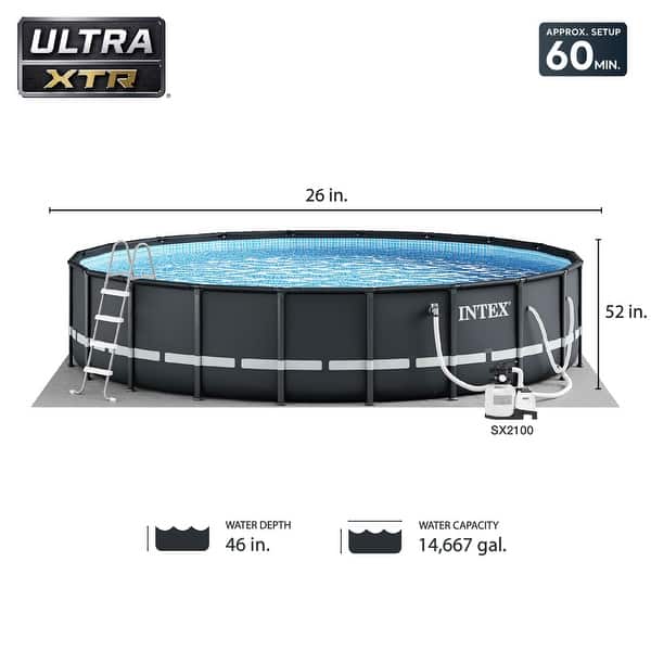 Intex Ultra Frame 26 Foot x 52 Inch Round Above Ground Outdoor Swimming ...