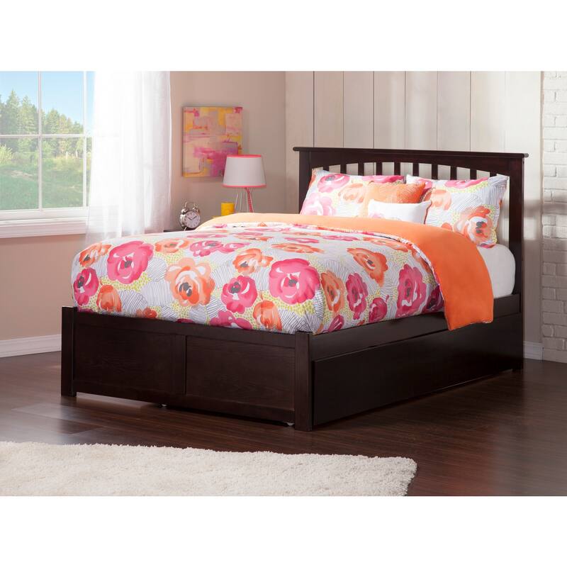 Asian Allure Platform Bed with Trundle & Turbo Charger, Twin Size Bed Frame, Espresso Finish