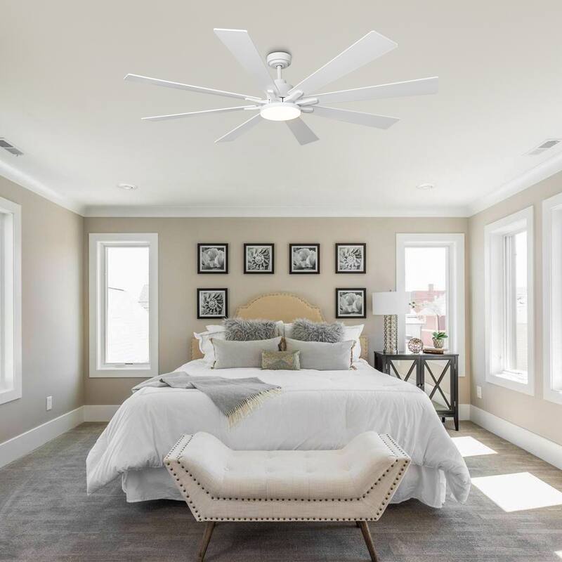 Modern 72-in White Wooden 8-Blade Large Windmill Ceiling Fan with Light
