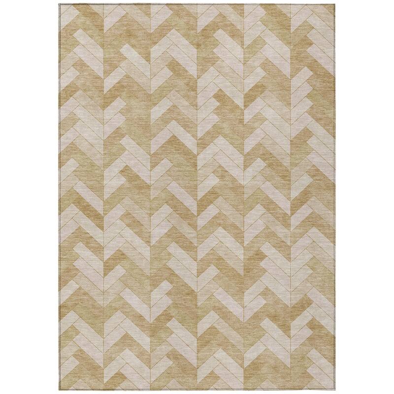 Machine Washable Indoor/ Outdoor Modern Chevron Chantille Rug