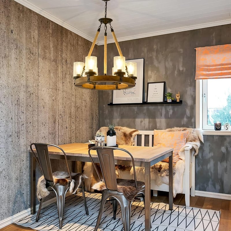 6 Lights Wagon Wheel Chandelier Rustic Wood Farmhouse Chandelier - 25