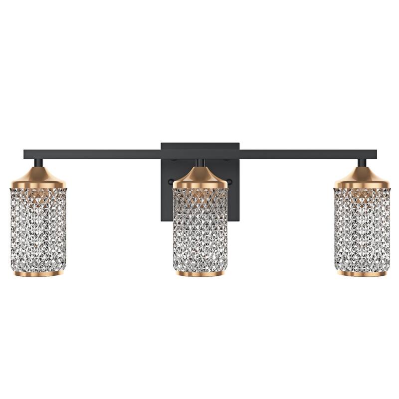 Modern Gold 3-Light Bathroom Vanity Light with Textured Glass Shade
