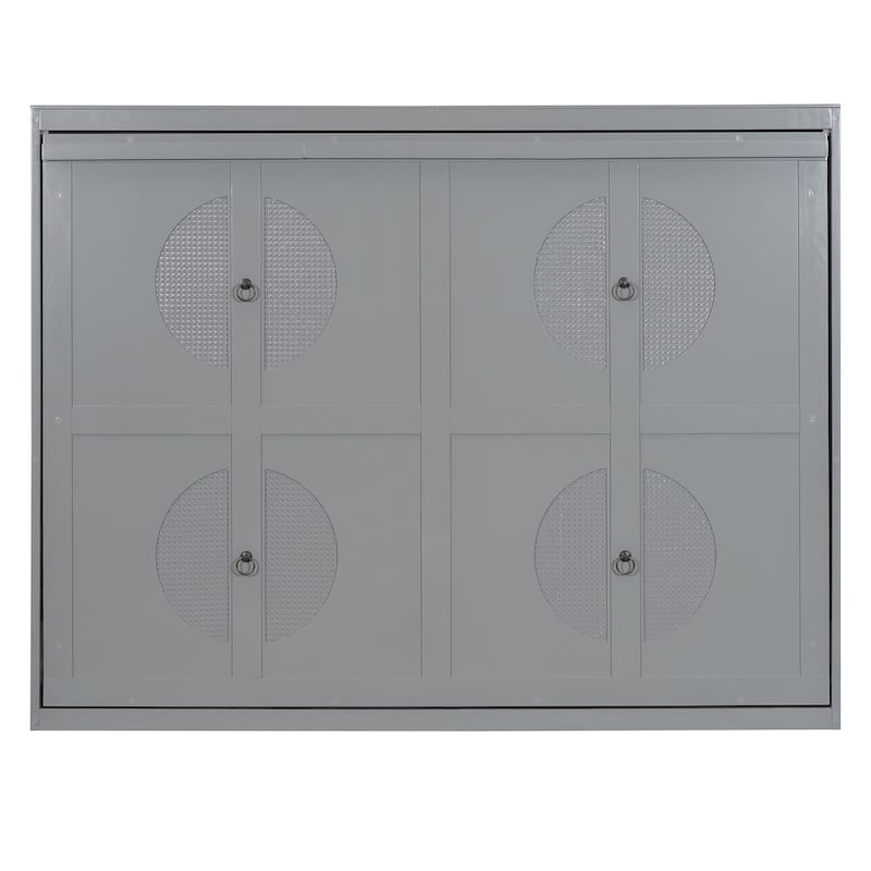 Murphy Bed Cabinet Bed with Circular Carving Pattern and Built-in Charging Station for a Multi-use Guest Room, Home Office