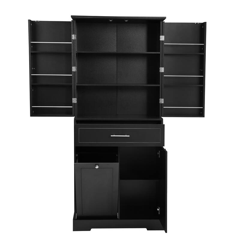 GDFStudio - Sebastian Tall Multi-Functional Bathroom Storage Cabinet with Integrated Hamper