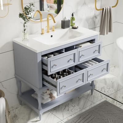 Bathroom Vanity Cabinet with Undermount Resin Sink & 4 Drawers