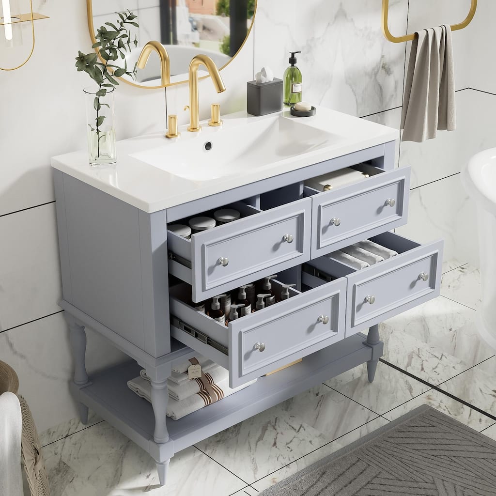 Bathroom Vanity Cabinet with Undermount Resin Sink & 4 Drawers