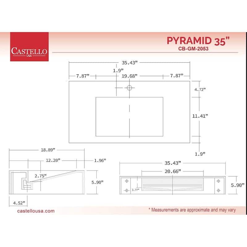 Pyramid 36" Solid Surface Bathroom Vanity Top
