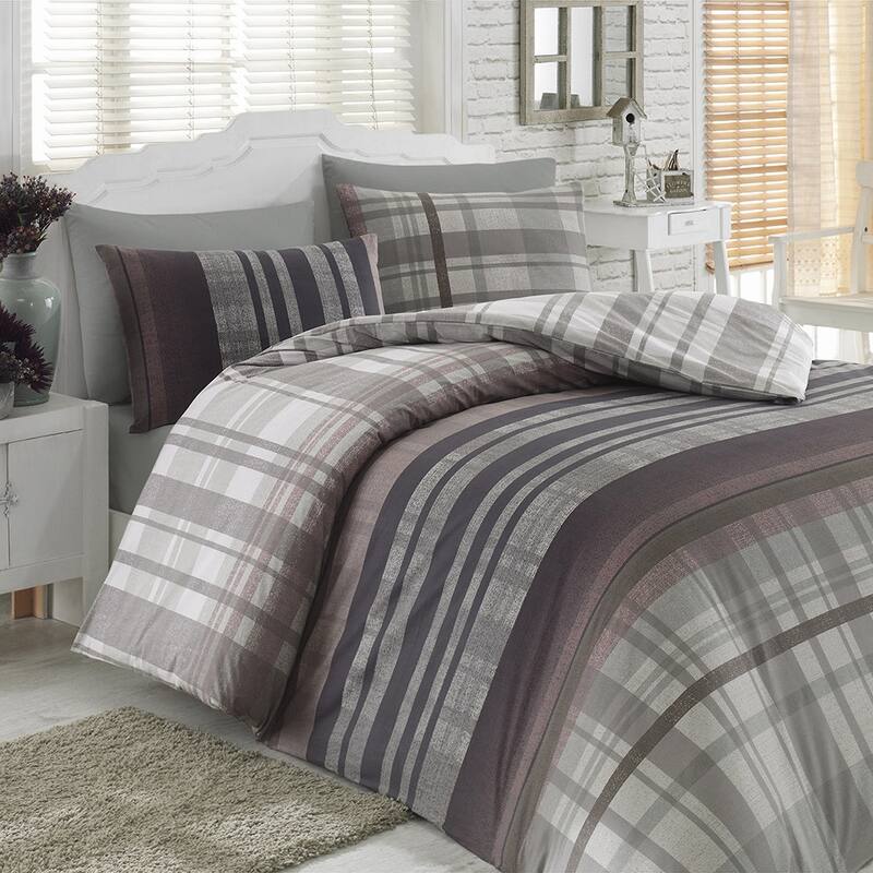 STP Goods Checked Grey Cotton Bedding Set of 4 - Twin