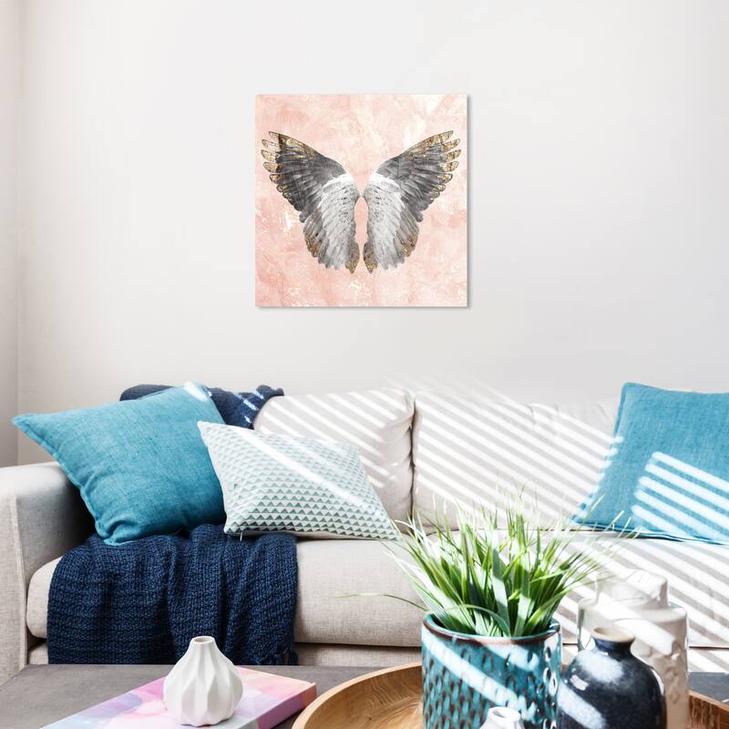Wynwood Studio Canvas Fashion and Glam Golden Feather Down Pink and Light Pink Glam Wall Art Canvas Print - 20 x 20