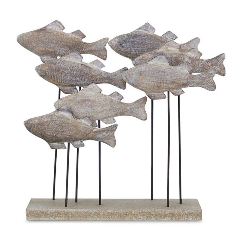 Wooden Fish School Sculpture - 8.75 x 2.5 x 9.75