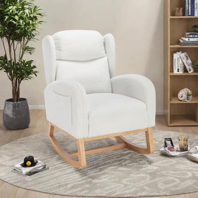 Teddy Fabric Rocking Chair with Wooden Legs and 300lb Capacity