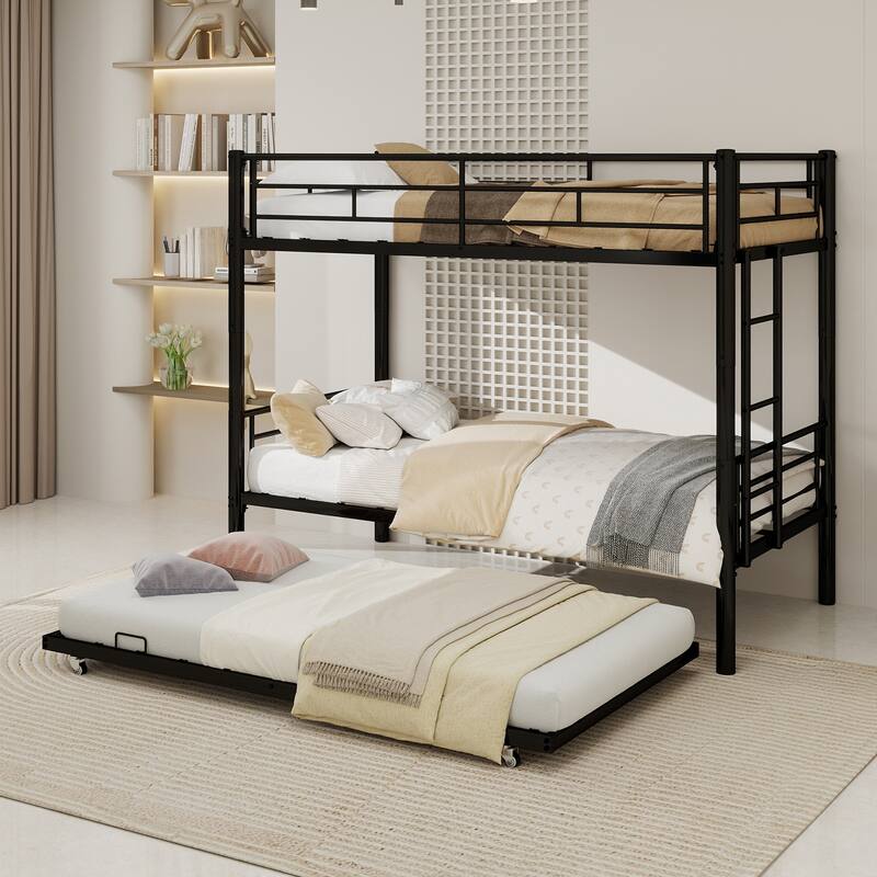 GDFStudio - Heavy-Duty Metal Twin over Twin Bunk Bed with Guardrail