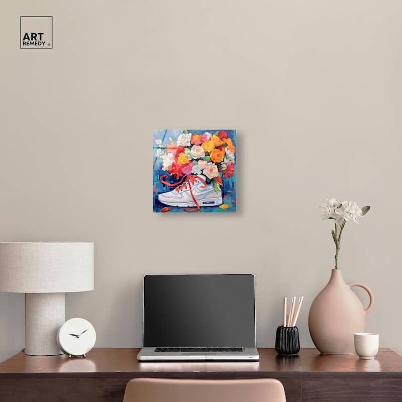 Whimsical Sneaker with Flowers Acrylic by Art Remedy, Ready to Hang
