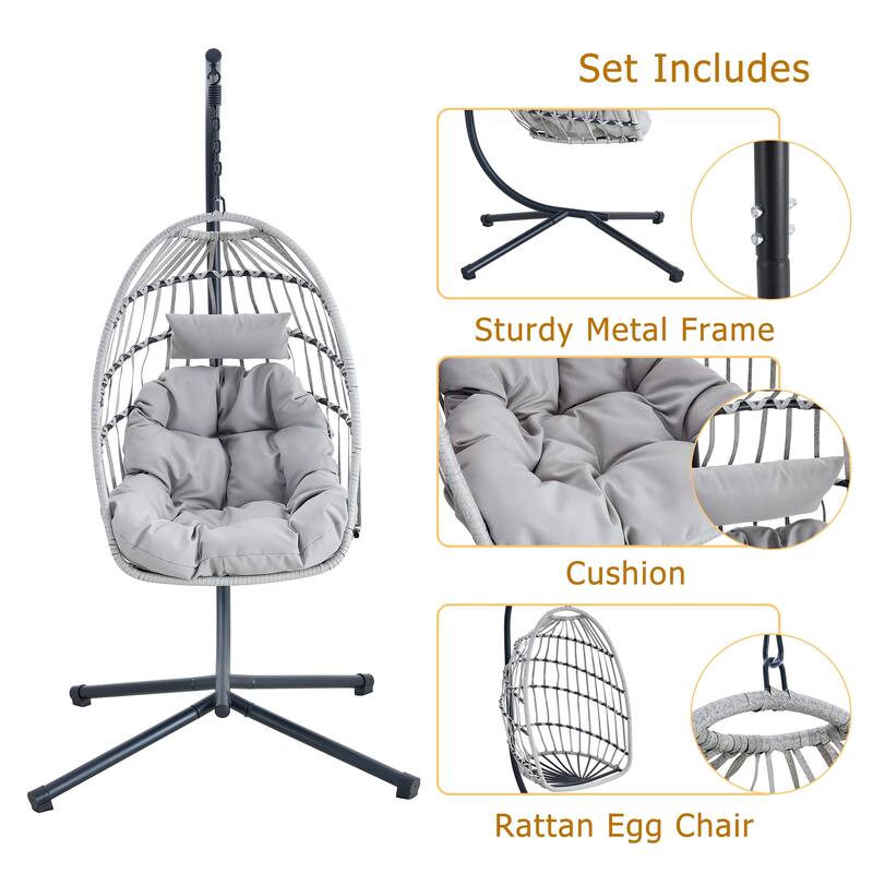 Rustproof Hanging Chair with Plush Cushion, Outdoor Egg-Shaped Swing Chair with a Non-slip Octopus Base