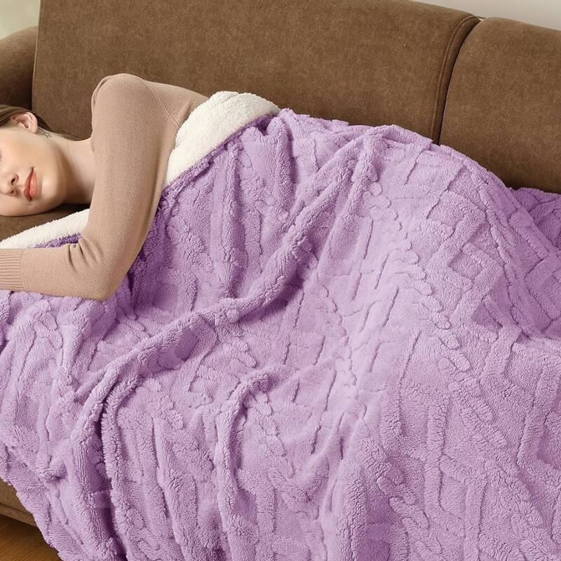 Tufted Sherpa Electric Blanket with 6 Heating Levels for Living Room, Bedroom, Purple - 72*84Inch