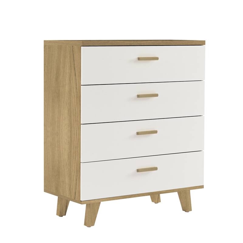 Modern Drawer Dresser Buffet Sideboard Storage Cabinet with Solid Wood Handles, for Living Room Kitchen Hallway, Brown + White