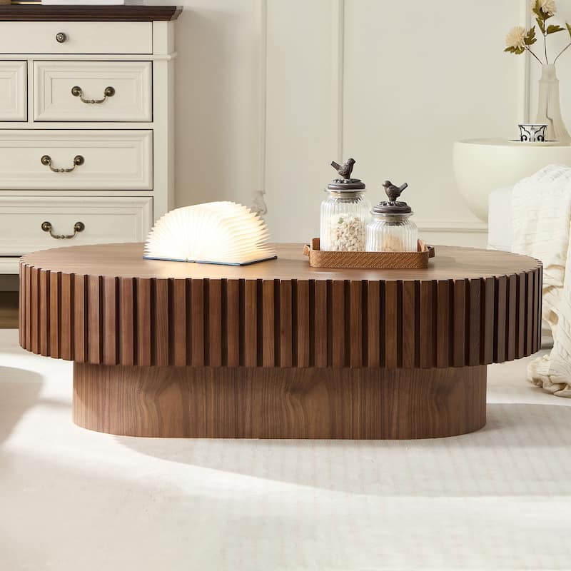 GDF Studio - Montville Modern Oval Wood Drum Coffee Table
