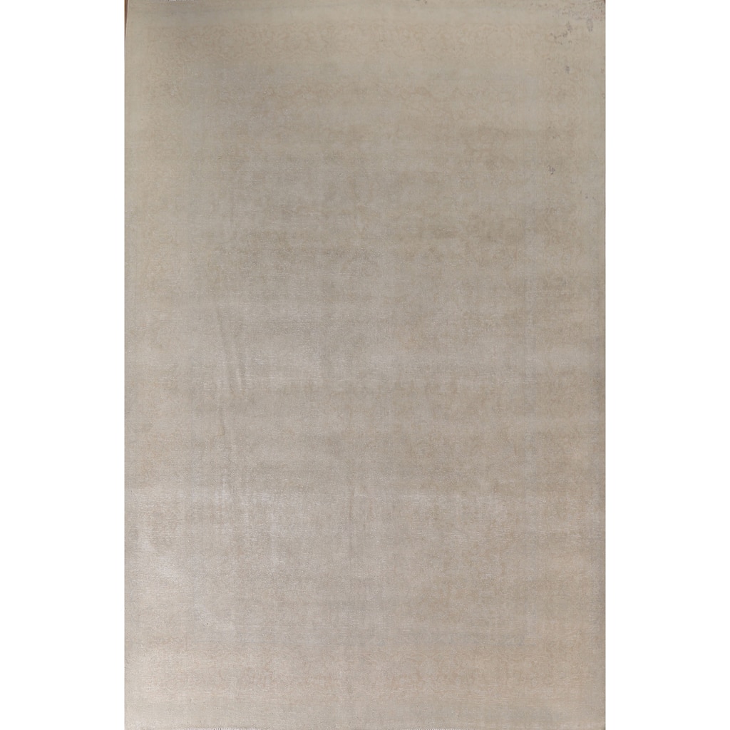 Hand Knotted Oriental 100% Wool Carpet Traditional Distressed Beige & Ivories Kashan Area Rug - 13' 0'' X 9' 4''