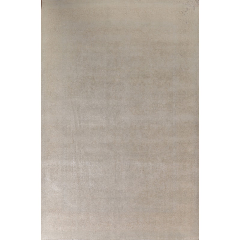 Hand Knotted Oriental 100% Wool Carpet Traditional Distressed Beige & Ivories Kashan Area Rug - 13' 0'' X 9' 4''