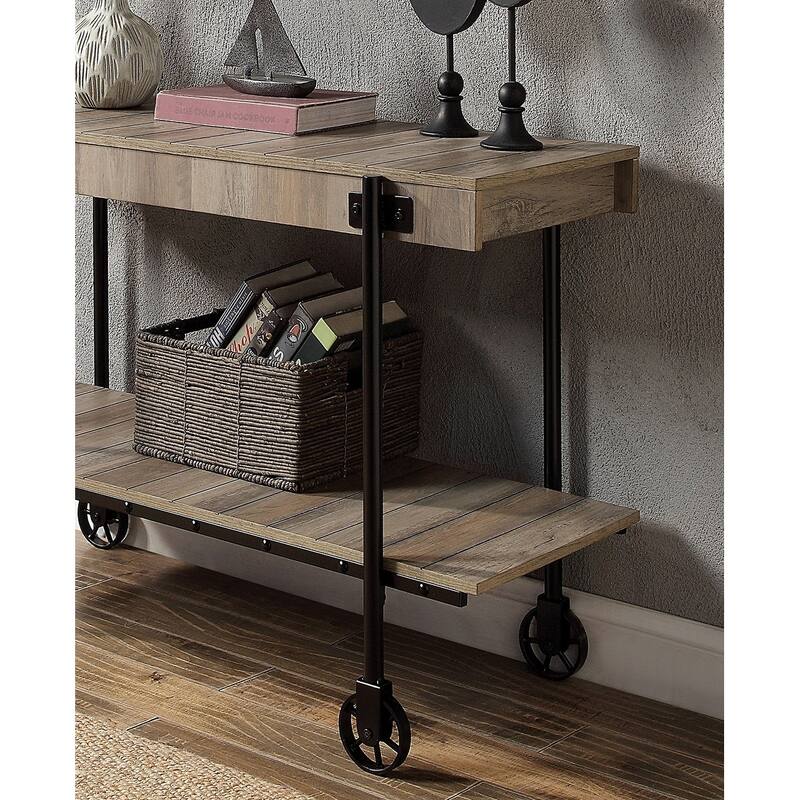Industrial Style Sofa Table with Open Bottom Shelf and Replicated Wood Finish