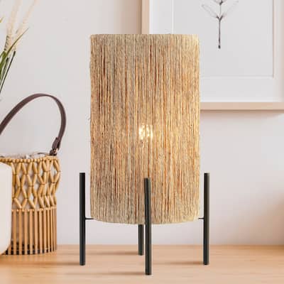 Cooper 16.5" Coastal Minimalist Rattan LED Table Lamp, Brown by JONATHAN Y