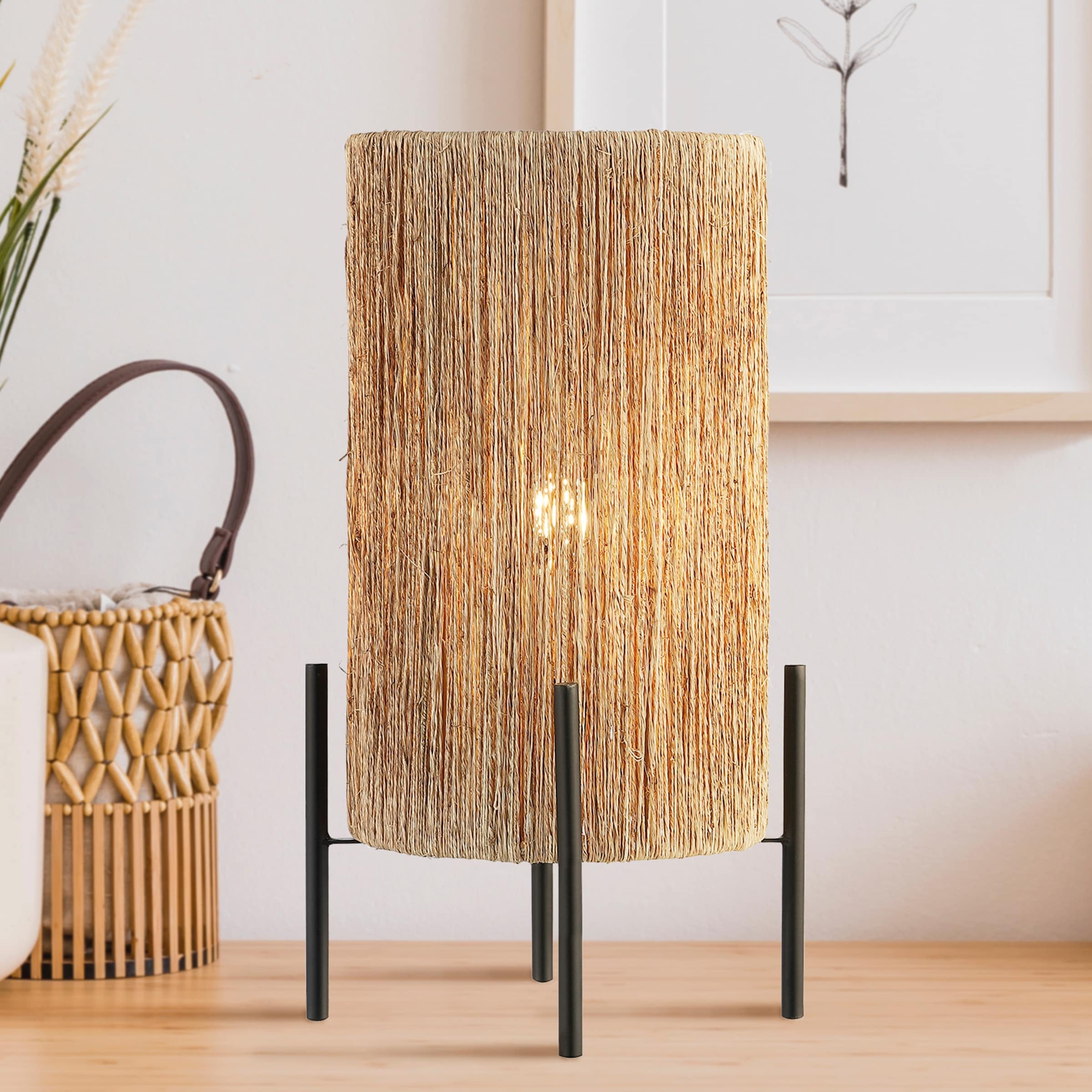 JONATHAN Y Cooper 16.5" Coastal Minimalist Rattan LED Table Lamp, Brown