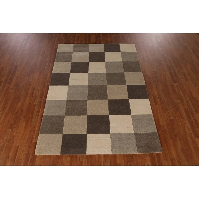 Checkered Gabbeh Indian Area Rug Handmade Wool Carpet - 5'3" x 7'7"