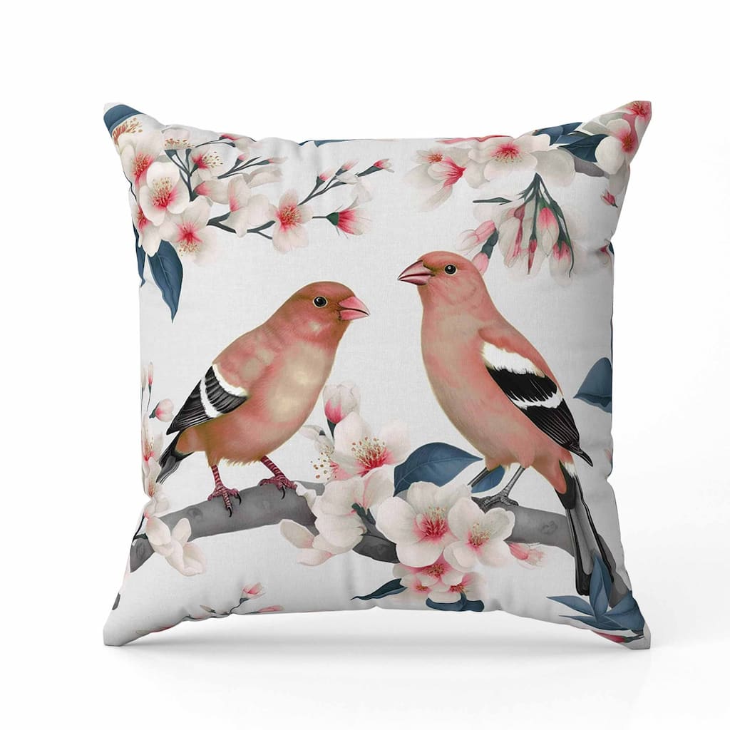 Goldfinch Haven Indoor/Outdoor Reversible Throw Pillow White and Pink