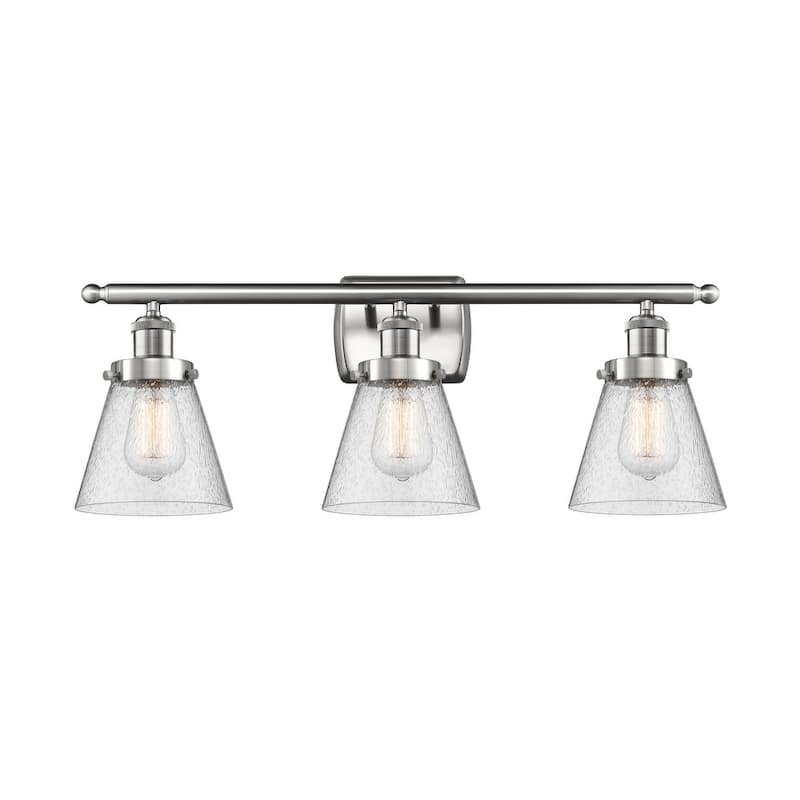 Innovations Lighting Small Cone 3 Light 26" Wide Vanity Light - Brushed Satin Nickel / Seedy