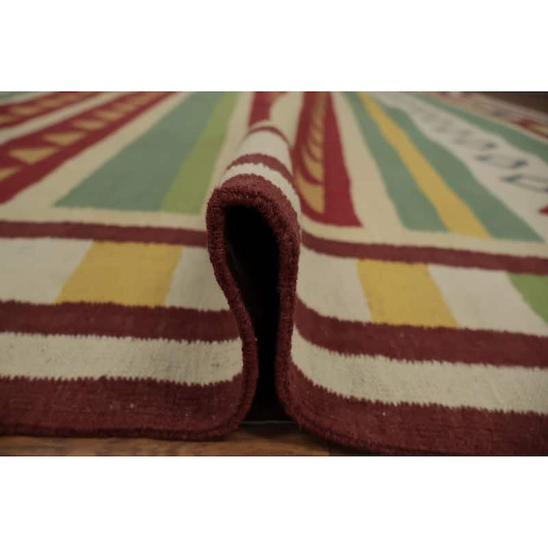 Hand Woven Oriental 100% Wool Carpet Southwestern Tribal Green Kilim Area Rug - 13' 3'' X 9' 9''