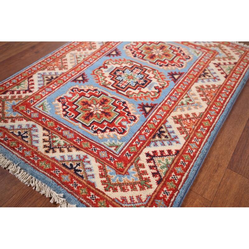 Traditional Kazak Foyer Rug Hand-Knotted Blue Wool Carpet - 2'0" x 2'9"