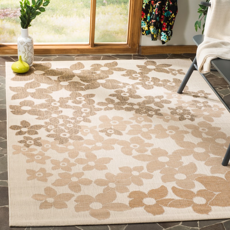 Martha Stewart by SAFAVIEH Field Flowers Indoor/ Outdoor Waterproof Rug - 5'3" x 7'7" - Beige/Brown