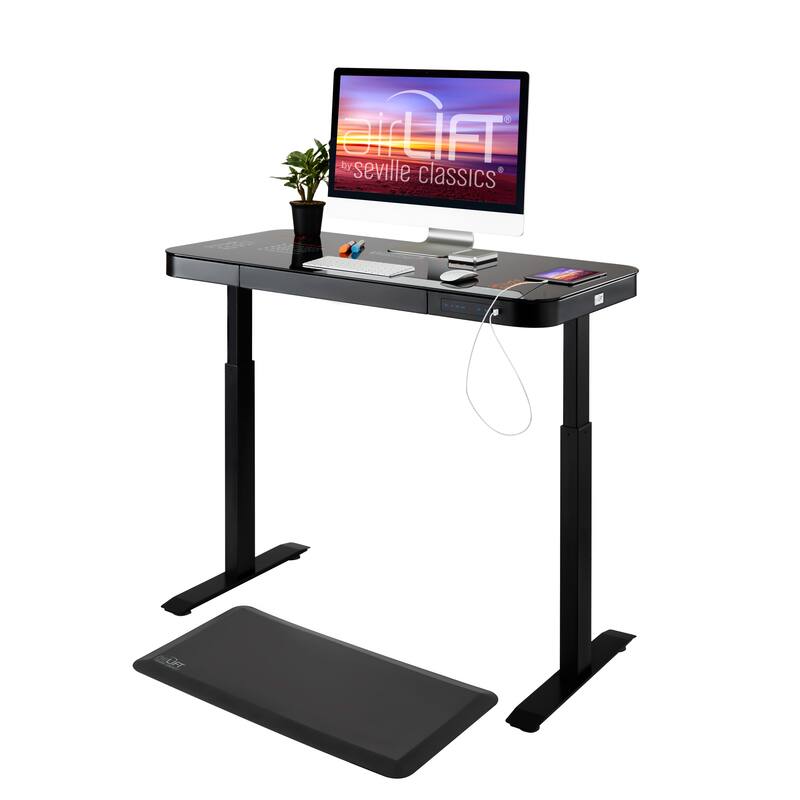 AIRLIFT 47.5 in Tempered Glass Electric Standing Desk Top Dual 2.4A USB Charging Port Height Adjustable to 47.5 in H