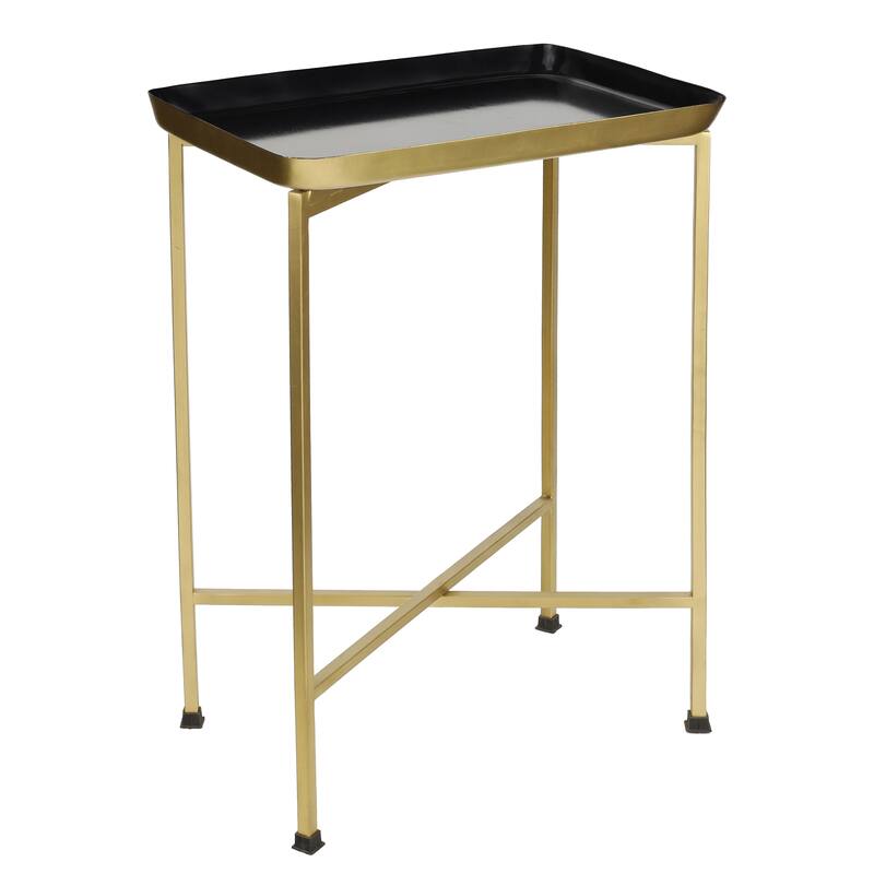 Sterling 26.25" Industrial Metal Foldable End & Side Table w/ Mirrored Tray Top, By JONATHAN Y - Gold/Black