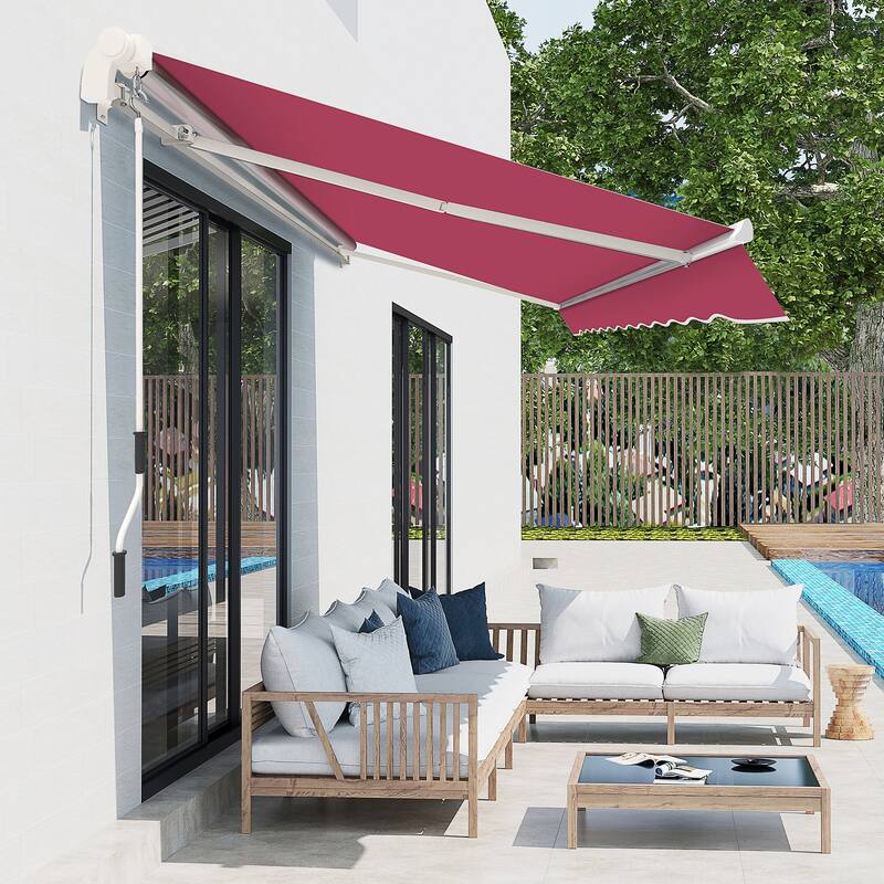 10' x 8' Retractable Awning, Sunshade Shelter w/ Manual Crank Handle, UV & Water-Resistant Fabric and Aluminum Frame