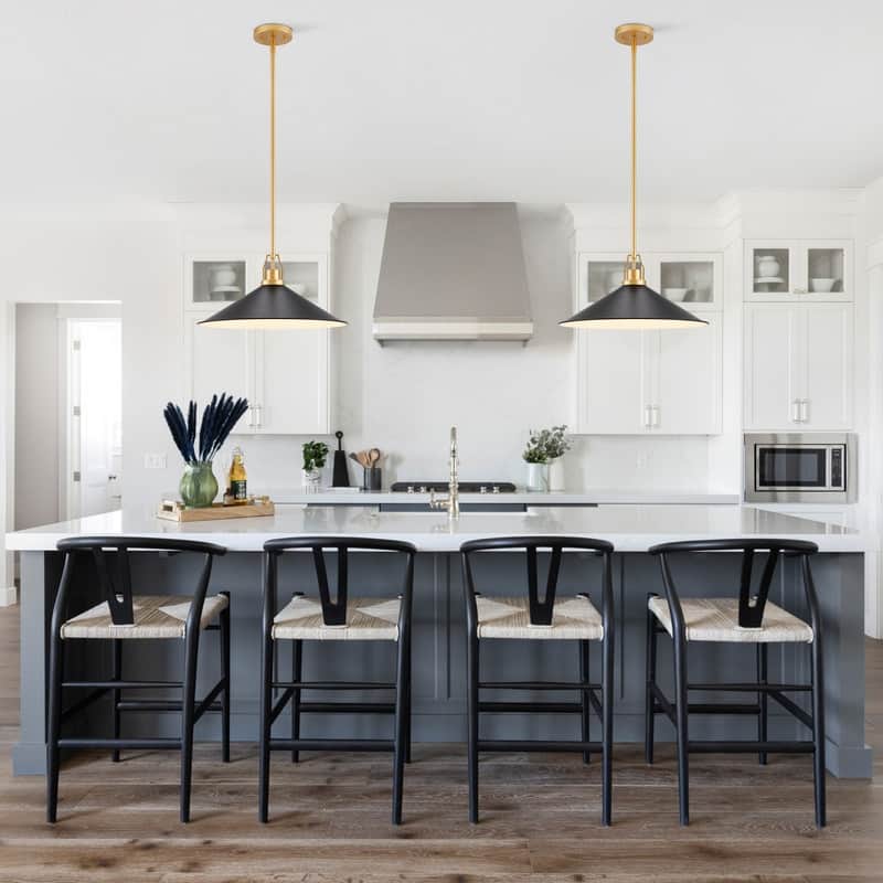 KAWOTI H52.5" Black & Gold Contemporary Pendant Light - W17" x H8"