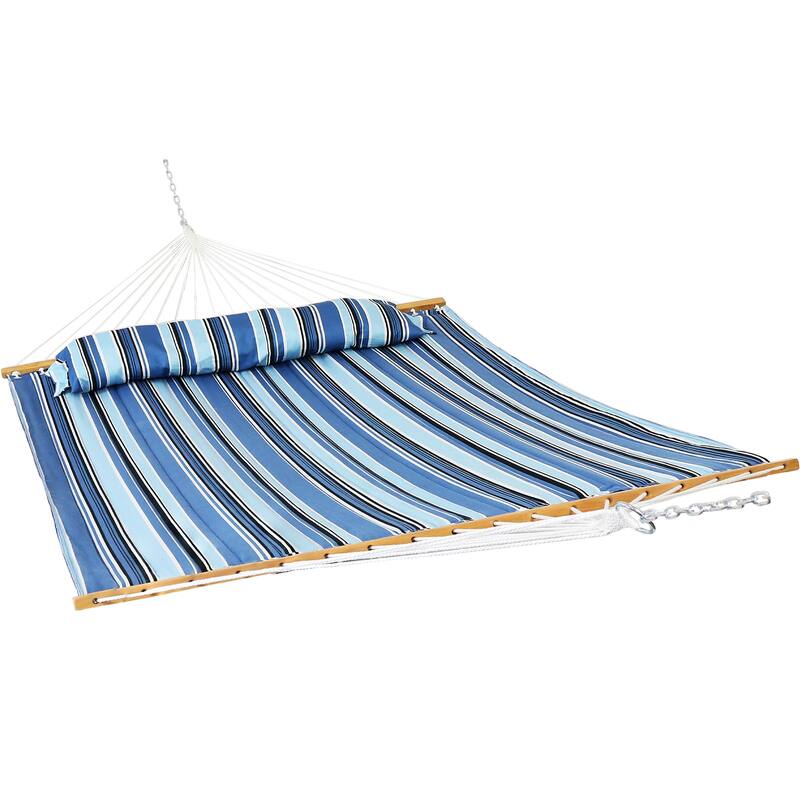 HomeRoots Light Blue And Dark Blue Striped Double Hammock - 125.50 in. x 1.00 in. x 55.00 in.