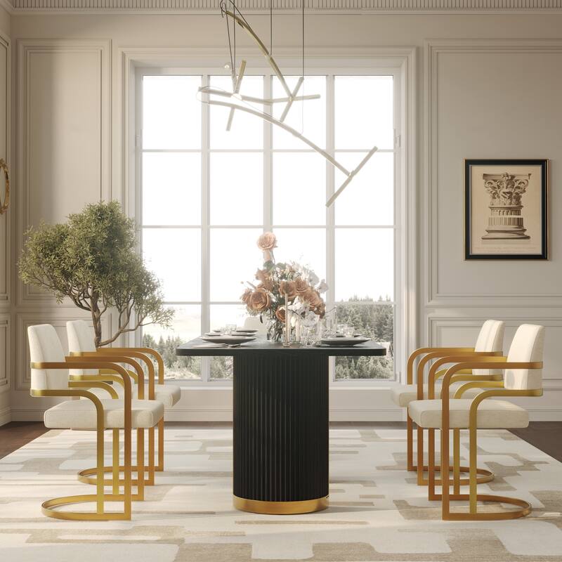 Mid Century Modern Solid Wood Dining Table with Double Pedestal Base