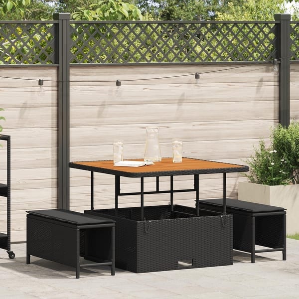 slide 2 of 41, vidaXL 3/4 Piece Garden Dining Set with Cushions Black Poly Rattan Acacia