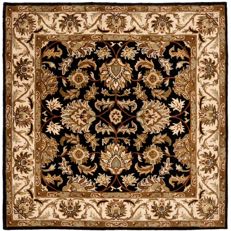 SAFAVIEH Handmade Heritage Sharee Traditional Oriental Wool Rug - 8' x 8' Square - Black/Beige