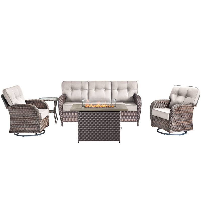 5 Pieces Outdoor Sofa Chair with 41" Fire Table