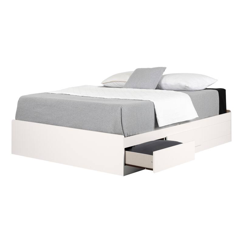 Queen Size Bed with Drawers - Modern Storage Platform Bed Frame - White Finish