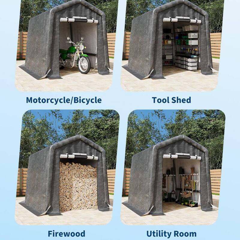 6x8 FT Portable Outdoor Storage Shed, Carport for Motorcycle, Firewood, Garden and Tools - 6X8 Ft