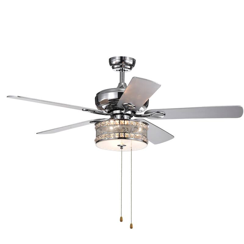 5-Blade 52-Inch Chrome Lighted Ceiling Fans 3-Light Crystal Shade