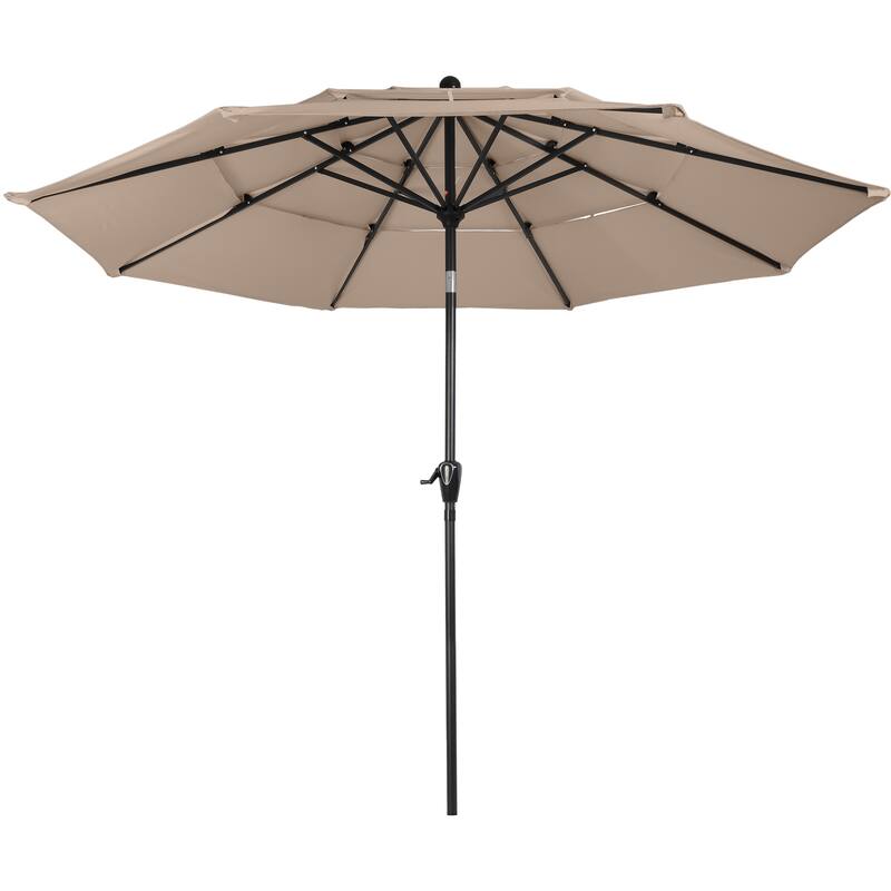 10 ft Patio Umbrella, 3-Tiered Sunshade with Push Button Tilt and Easy-Open Crank, Outdoor Umbrella for Deck, Yard